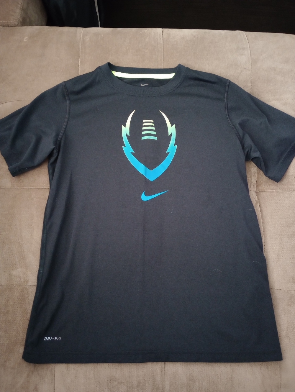 Kids Size - Black Nike Dri-fit Shirt W/Football Graphic